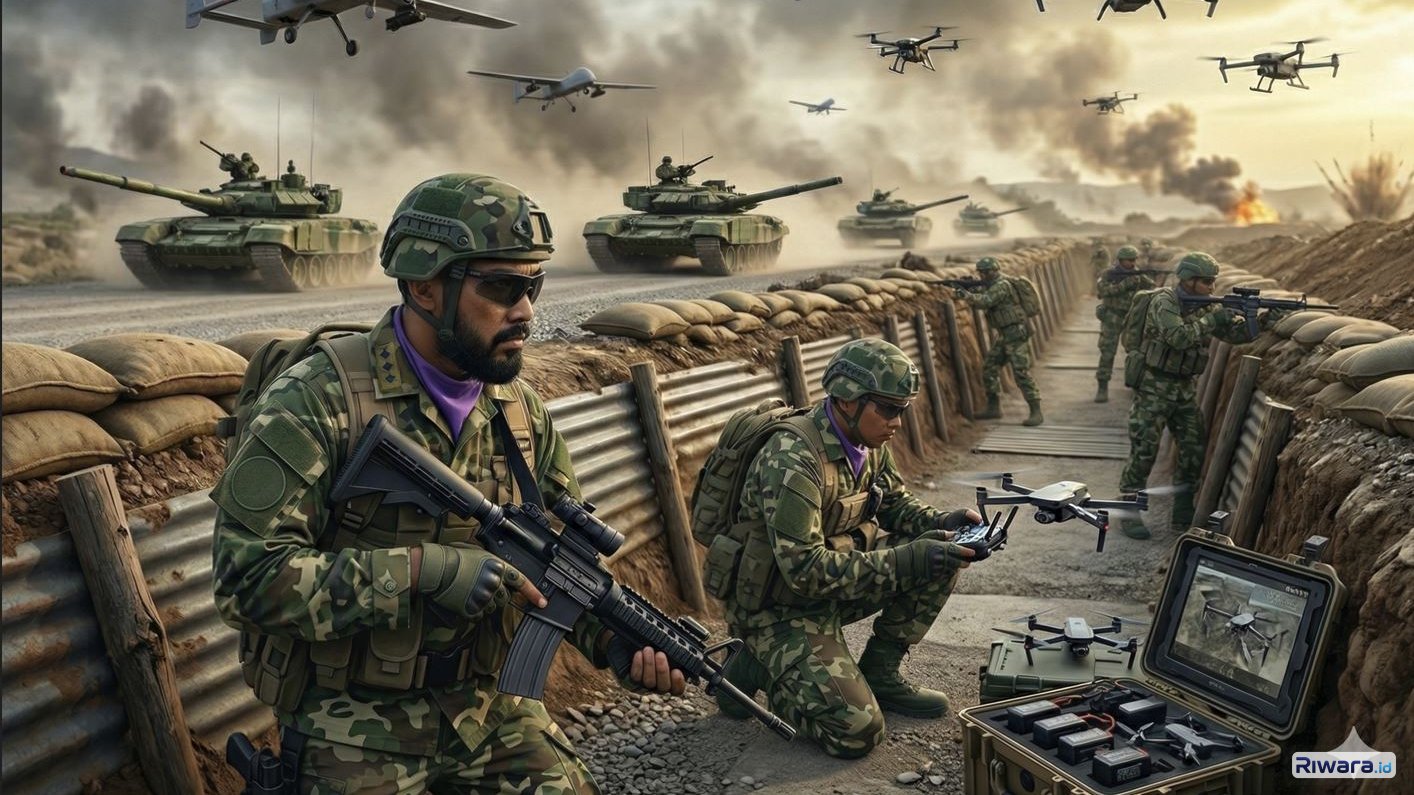 Ilustrasi parit pertahanan dalam pertempuran modern, dibuat dengan bantuan Gemini AI